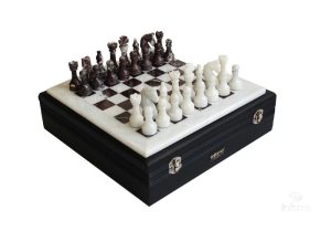 Échiquier Marbre Blanc/Rouge 30x30 cm