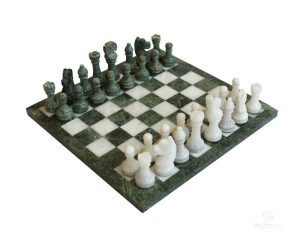 Ensemble Échecs en Marbre Vert / Blanc 30x30cm