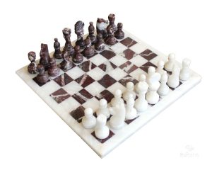 Ensemble Echecs en Marbre Rouge/Blanc 23x23 cm