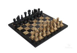Ensemble Échecs en Marbre Noir/Marron 23X23